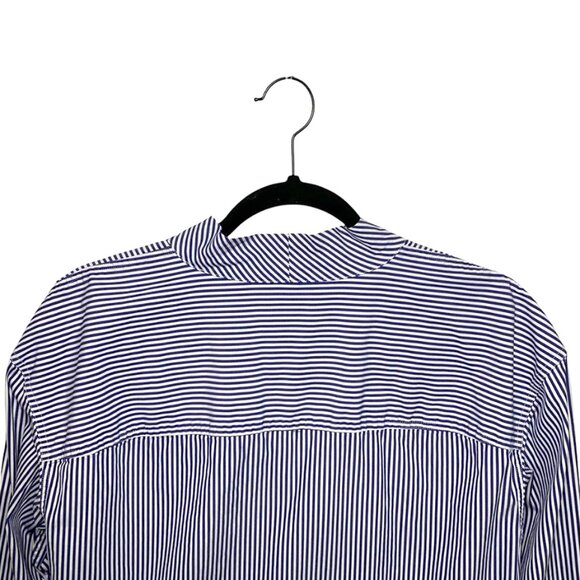 THEORY Weekender Cotton Tie Neck Striper SHirt - Picture 6 of 8